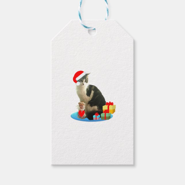 Etiqueta Para Presente Gato Merlin de Natal Fofo (Frente)
