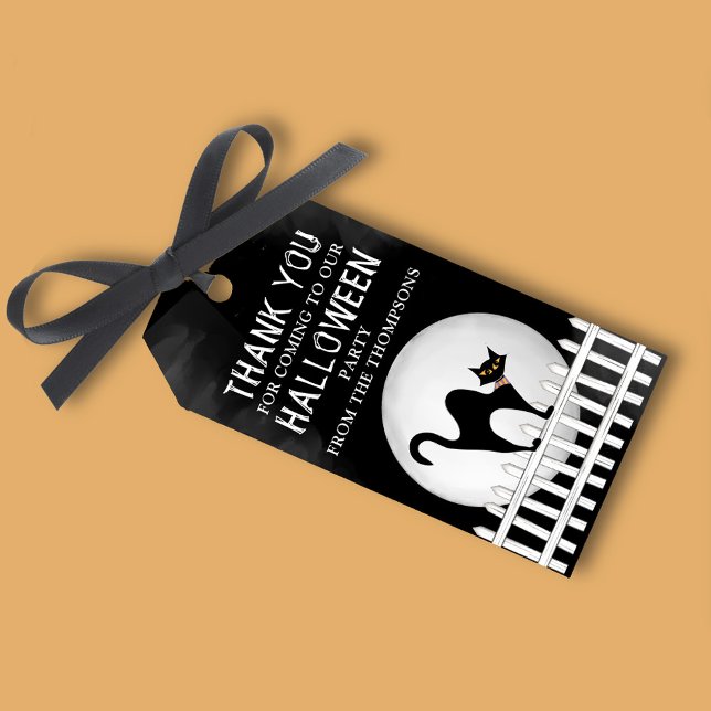 Etiqueta Para Presente Gato Negro Assustador do Halloween (Halloween whimsical black cat cute gift tag. )