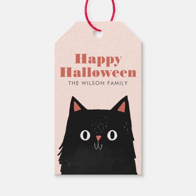 Etiqueta Para Presente Gato Negro Bonito de Halloween Spooky (Frente)