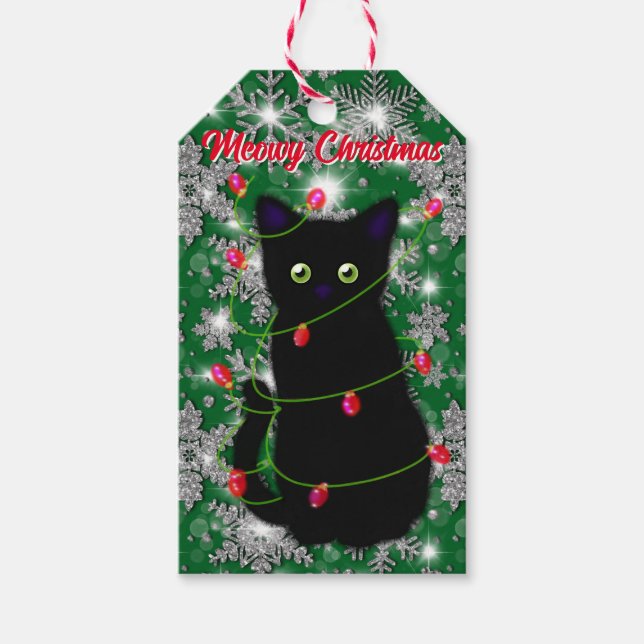 Etiqueta Para Presente Gato Negro e Bonito Feliz Natal (Frente)