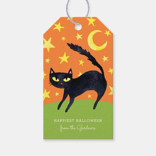 Etiqueta Para Presente Gato Negro Halloween (Frente)