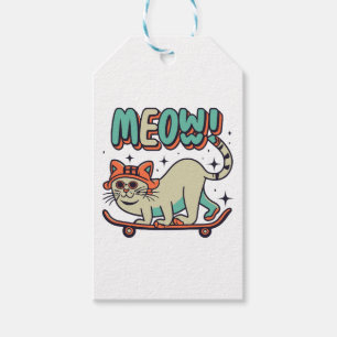 Etiqueta Para Presente Gato Patinando Meow