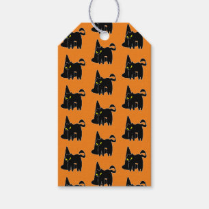 Etiqueta Para Presente Gato Preto de Halloween Vintage Bruxa Laranja