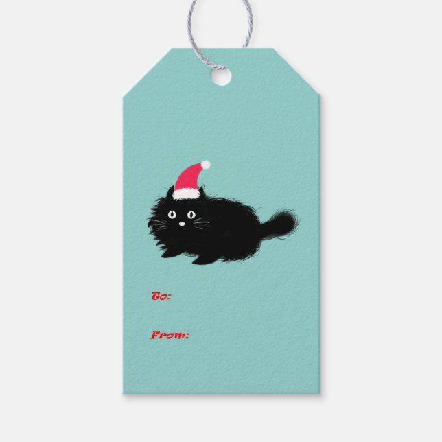 Etiqueta Para Presente Gato preto de Natal (Frente)