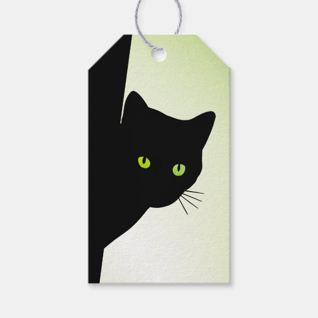 Etiqueta Para Presente Gato Preto de Olhos Verdes (Frente)