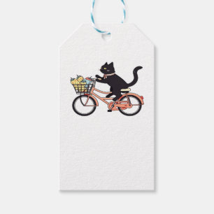 Etiqueta Para Presente Gato Preto em uma Bicicleta Arte Negra Clássica T-