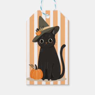 Etiqueta Para Presente Gato Preto Fofo de Halloween com Chapéu de Bruxa A