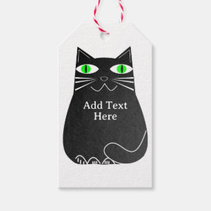 Etiqueta Para Presente Gato Preto Gordo Com Olhos Verdes Texto Personaliz