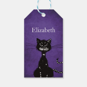 Etiqueta Para Presente Gato preto mau áspero roxo gótico do texto feito
