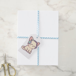 Etiqueta Para Presente Gato Relaxado com Fones de Ouvido