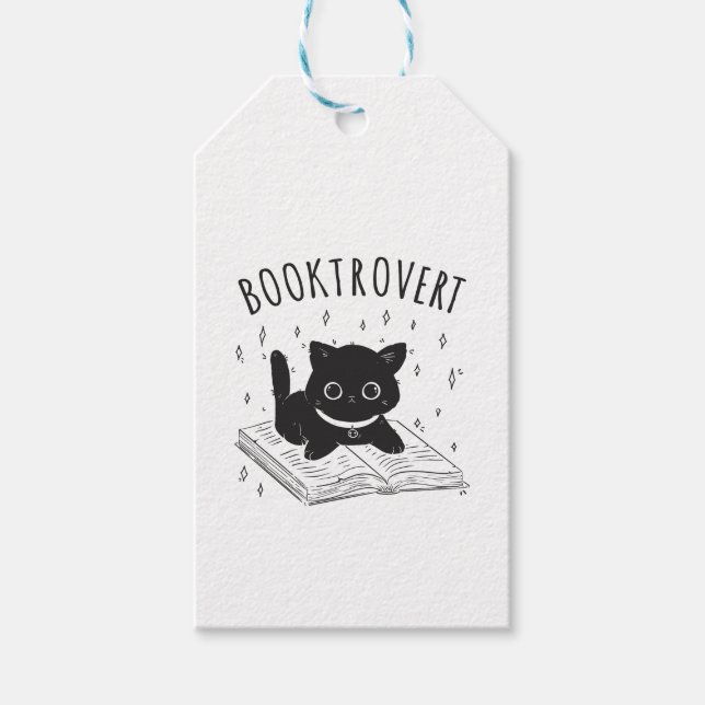 Etiqueta Para Presente Gato-troverte com livro e estrelas (Frente)