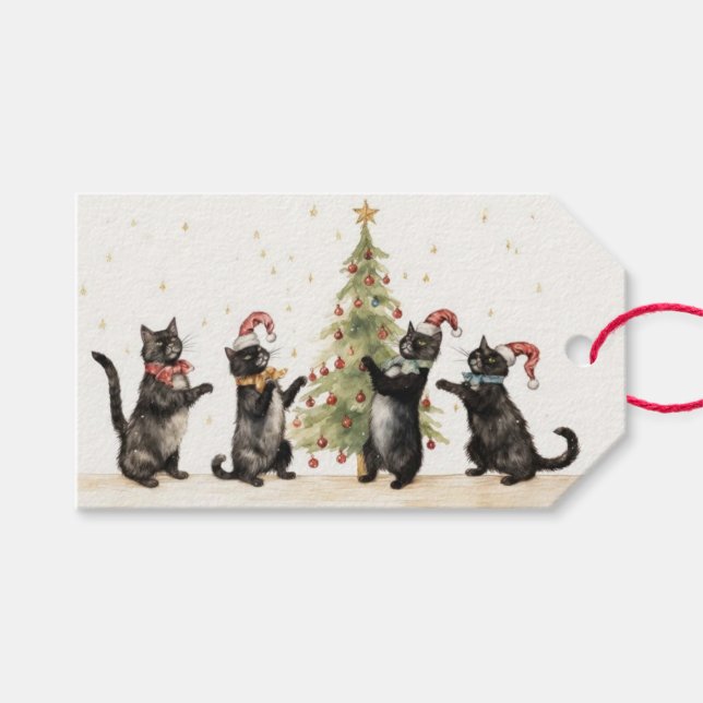 Etiqueta Para Presente Gatos de Natal (Frente (horizontal))