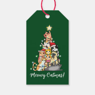 Etiqueta Para Presente Gatos do Natal Meowy Gatinho Fofo Árvore de Natal