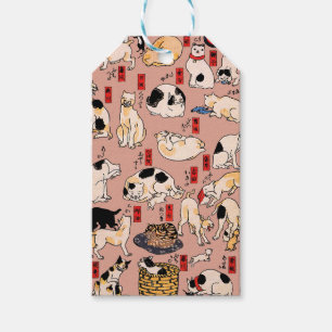Etiqueta Para Presente Gatos Japoneses Ukiyo-e Engraçado