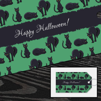 Etiqueta Para Presente Gatos Pretos Bruxos Feliz Halloween! Padrão de Pix