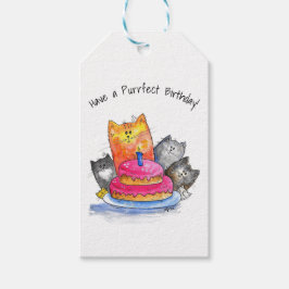 Etiqueta Para Presente Gatos Whimsso com Bolo de Aniversário