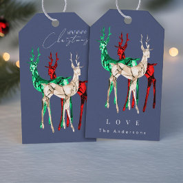 Etiqueta Para Presente Gemstone Crystal Reindeer Feliz Natal