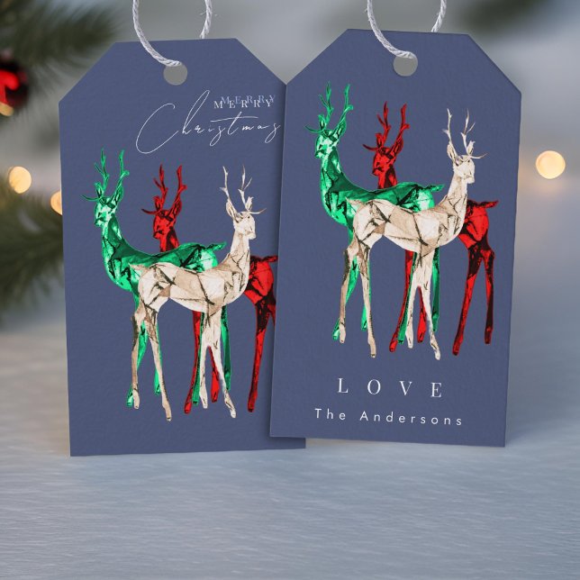 Etiqueta Para Presente Gemstone Crystal Reindeer Feliz Natal (Criador carregado)