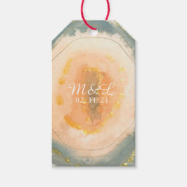 Etiqueta Para Presente Geodas de Ágata Coral em Aquarela Casamento