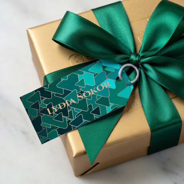 Etiqueta Para Presente Geométrico personalizado em azul turquesa e dourad (Criador carregado)