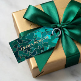 Etiqueta Para Presente Geométrico Personalizado em Verde Água e Dourado