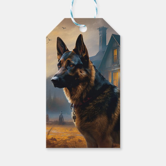 Etiqueta Para Presente German shepherd de Halloween assustado (Frente)