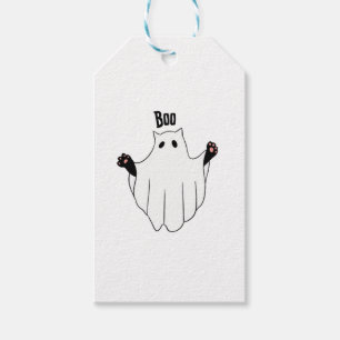 Etiqueta Para Presente Ghost Boo Halloween Engraçado Gato Preto Assustado