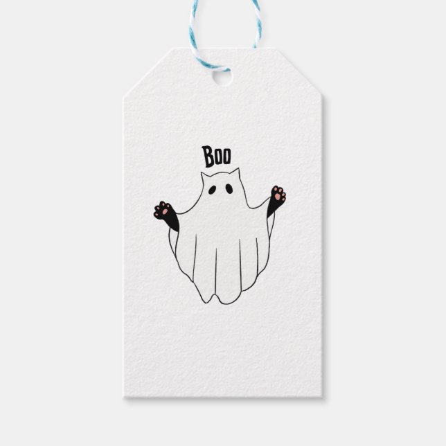 Etiqueta Para Presente Ghost Boo Halloween Engraçado Gato Preto Assustado (Frente)
