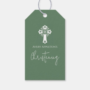 Etiqueta Para Presente Gift Tags Floral Cross Christening Fern Green