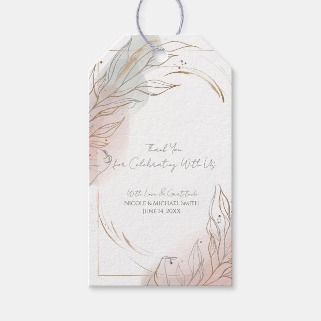 Etiqueta Para Presente Gilded Gold Sage & Blush Botanical Wedding  (Frente)