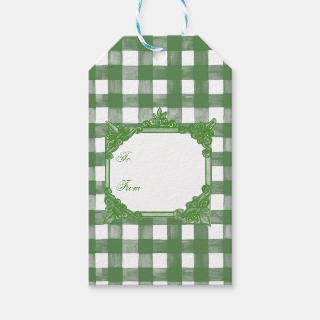 Etiqueta Para Presente GINGHAM Green Mix com Toile, PINTADO (Frente)