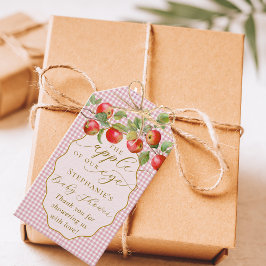 Etiqueta Para Presente Gingham Rosa A Maçã Do Nosso Chá de fraldas De Que