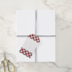 Etiqueta Para Presente Gingham Vermelho chique Branco Luz Maroon