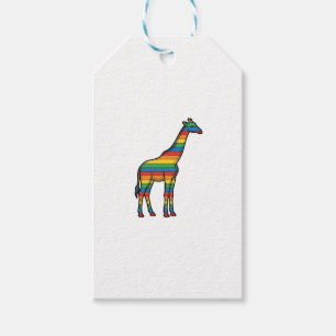 Etiqueta Para Presente Girafa Arco-Íris Gravura Vintage Design Vetorial_1