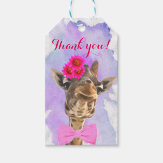 Etiqueta Para Presente Giraffe safari animal obrigado de aquarela