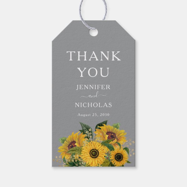 Etiqueta Para Presente Girassóis Cinzas Elegantes Agradecimento de Casame (Frente)