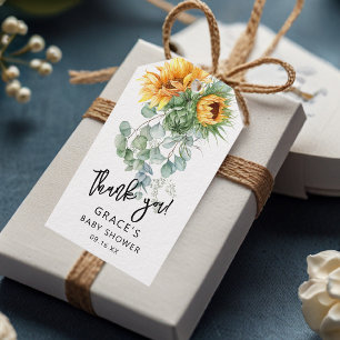 Etiqueta Para Presente Girassol Eucalyptus Greenery Chá de fraldas Favor