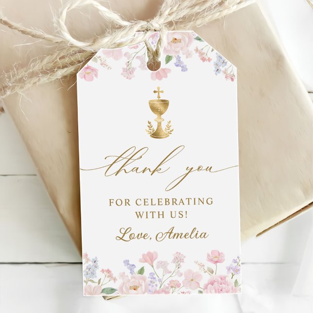 Etiqueta Para Presente Girl's First Holy Communion Pastel Floral (Criador carregado)