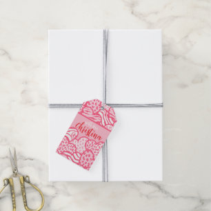 Etiqueta Para Presente Girly Blush Playful Animal Print Hearts Name