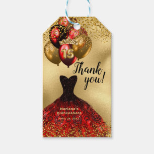 Etiqueta Para Presente Glam Dourado Glitter Red Vress Quinceanera Obrigad