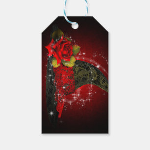 Etiqueta Para Presente Glam Witch Hat Lacy Black & Red Sparkle Party