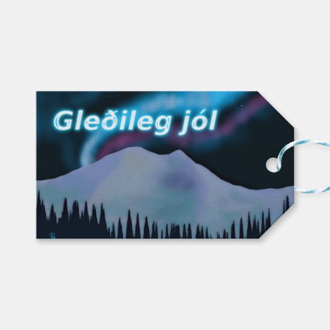 Etiqueta Para Presente Gleðileg Jól - Azul Aurora (Frente (horizontal))
