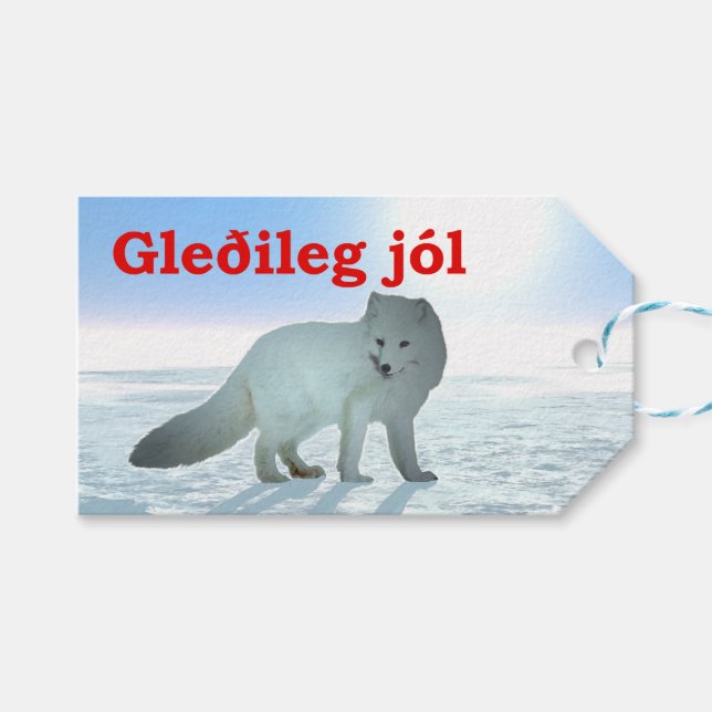 Etiqueta Para Presente Gleðileg Jól - Raposa Árctica (Frente (horizontal))