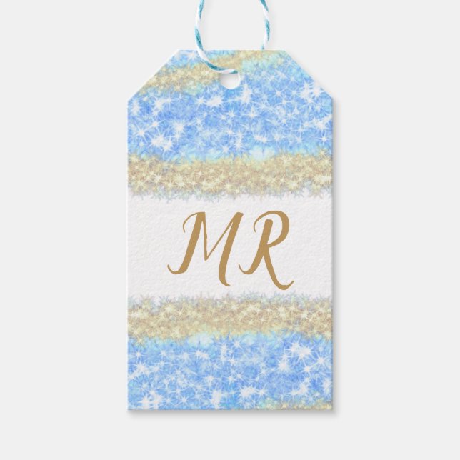 Etiqueta Para Presente glitter dourado azul glitter glitter nome monogram (Frente)