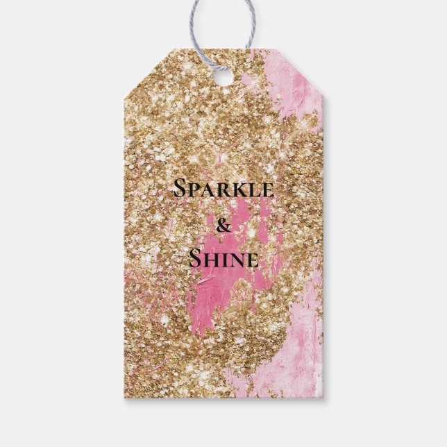 Etiqueta Para Presente Glitter Dourado Rosa Menino (Frente)