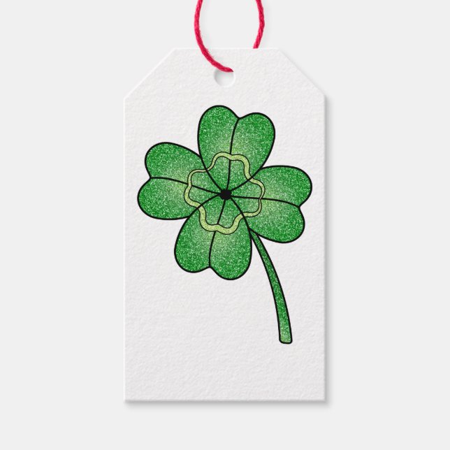 Etiqueta Para Presente Glitter Four Leaf Clover (Frente)