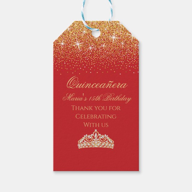 Etiqueta Para Presente Glitter ouro, Quinceanera (Frente)