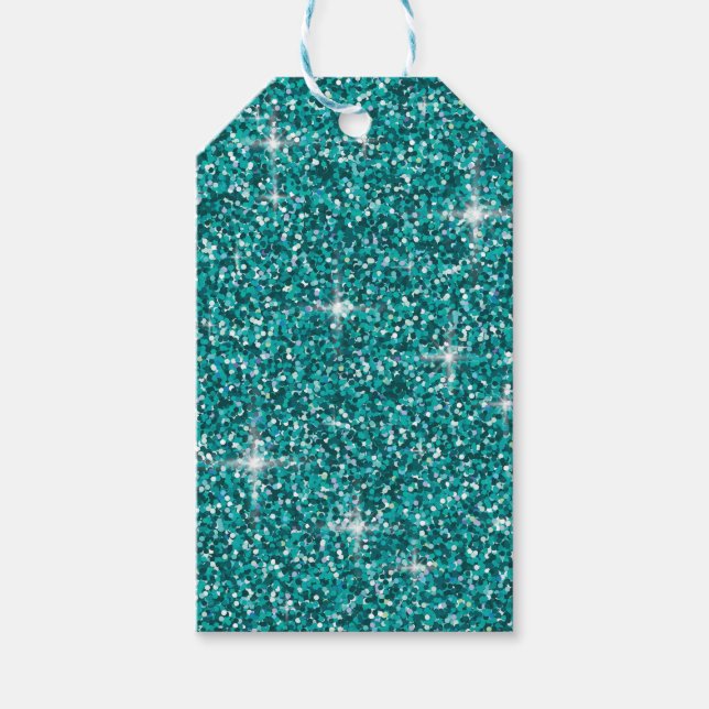 Etiqueta Para Presente Glitter teal iridescente (Frente)