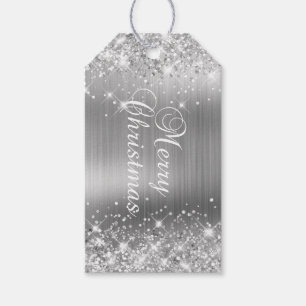 Etiqueta Para Presente Glittery Silver Foil Feliz Natal