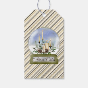 Etiqueta Para Presente Globo Elegante de Neve com Velas e Bough